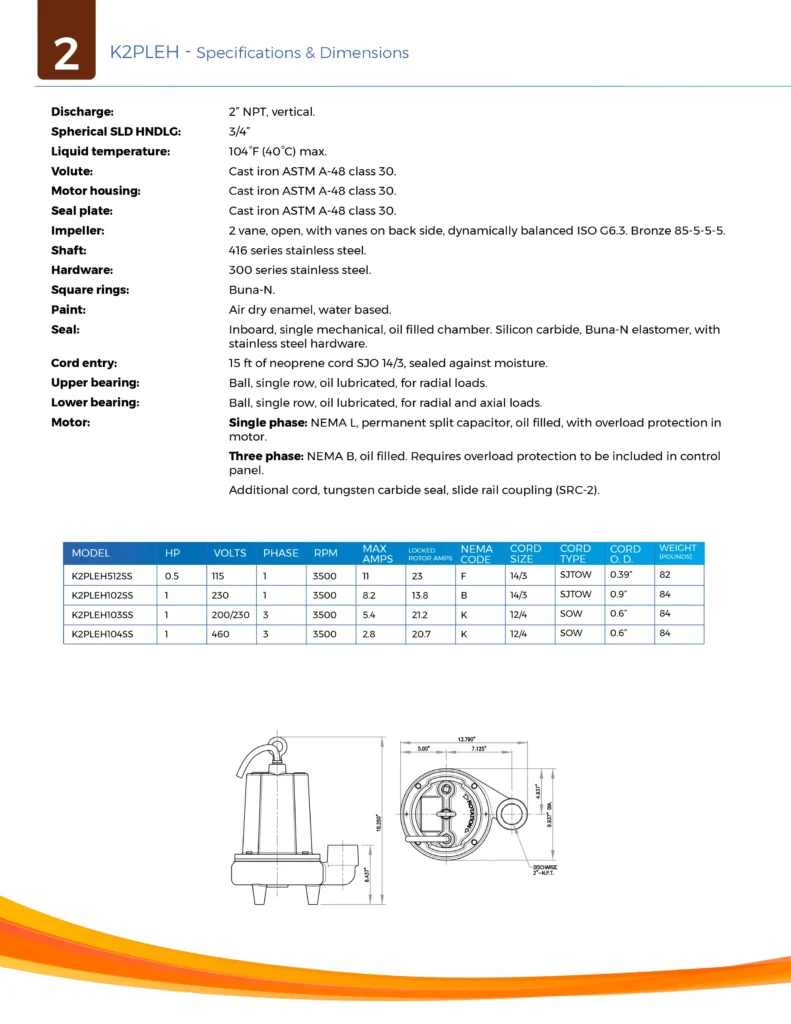 K2PLEH-Effluent-Pump-Specs